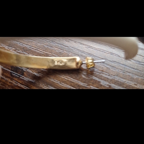 Kenneth Jay Lane Cream and Gold Hoop Earrings - Picture 3 of 3